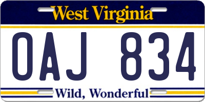 WV license plate OAJ834