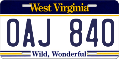 WV license plate OAJ840