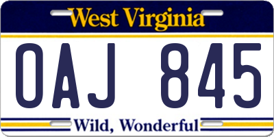 WV license plate OAJ845