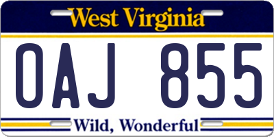 WV license plate OAJ855