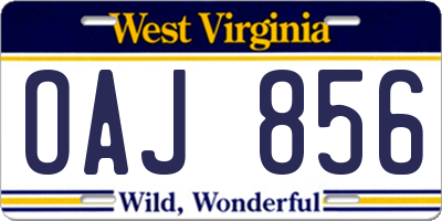 WV license plate OAJ856