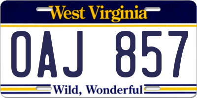 WV license plate OAJ857