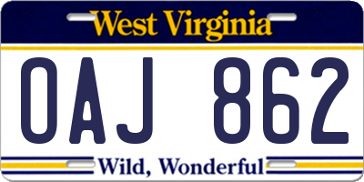 WV license plate OAJ862