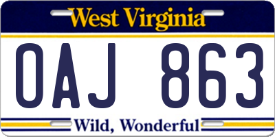 WV license plate OAJ863