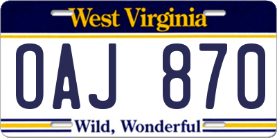 WV license plate OAJ870