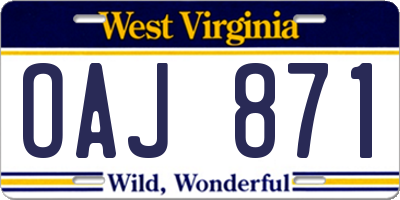 WV license plate OAJ871