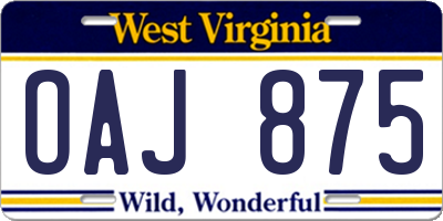 WV license plate OAJ875