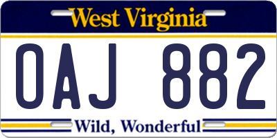 WV license plate OAJ882