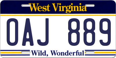 WV license plate OAJ889