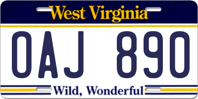 WV license plate OAJ890