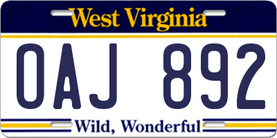 WV license plate OAJ892