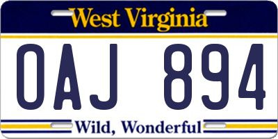 WV license plate OAJ894