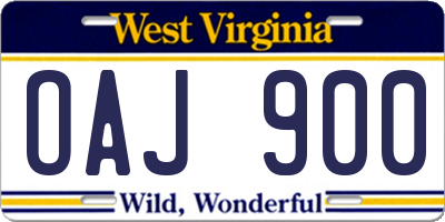 WV license plate OAJ900