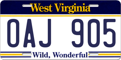 WV license plate OAJ905