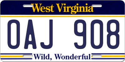 WV license plate OAJ908