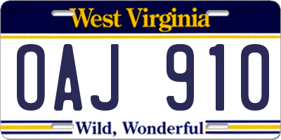 WV license plate OAJ910