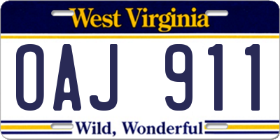 WV license plate OAJ911