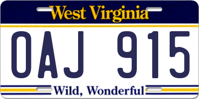 WV license plate OAJ915