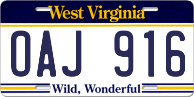 WV license plate OAJ916