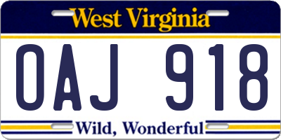 WV license plate OAJ918