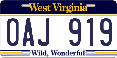 WV license plate OAJ919