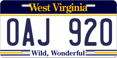 WV license plate OAJ920