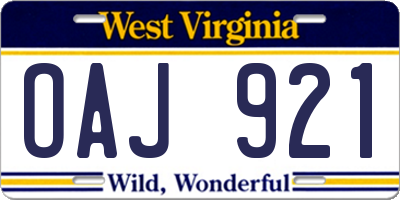 WV license plate OAJ921