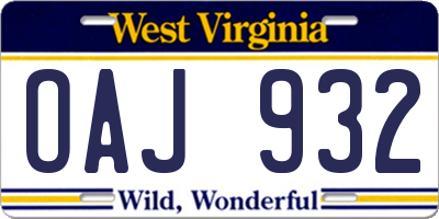 WV license plate OAJ932