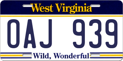 WV license plate OAJ939
