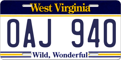 WV license plate OAJ940