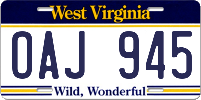 WV license plate OAJ945