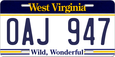 WV license plate OAJ947