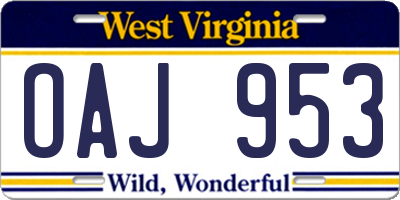 WV license plate OAJ953