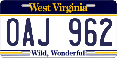 WV license plate OAJ962