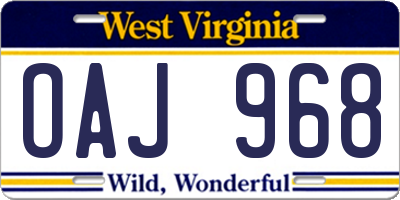 WV license plate OAJ968