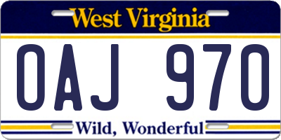 WV license plate OAJ970