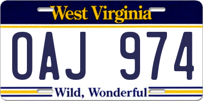 WV license plate OAJ974