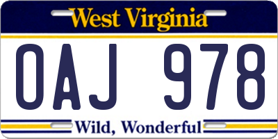 WV license plate OAJ978