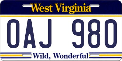 WV license plate OAJ980