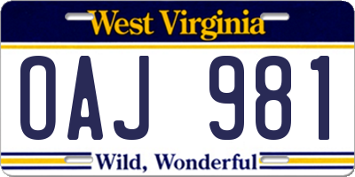 WV license plate OAJ981