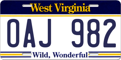 WV license plate OAJ982