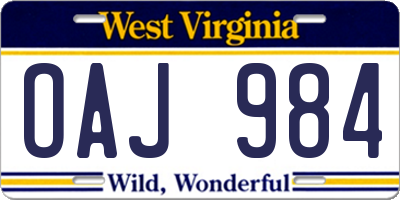 WV license plate OAJ984