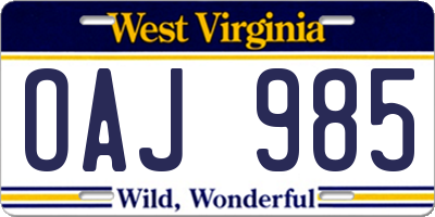 WV license plate OAJ985