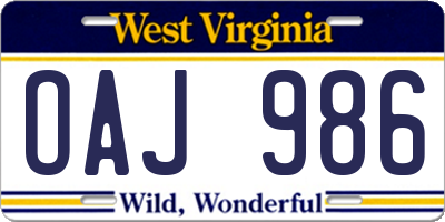 WV license plate OAJ986