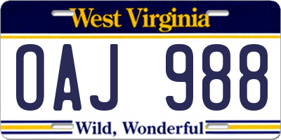 WV license plate OAJ988