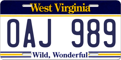 WV license plate OAJ989