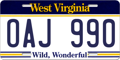 WV license plate OAJ990