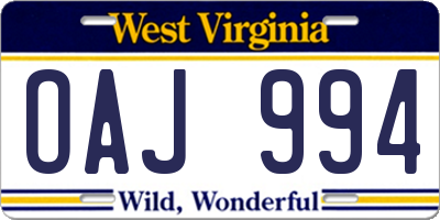 WV license plate OAJ994