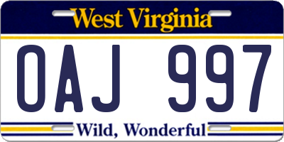 WV license plate OAJ997