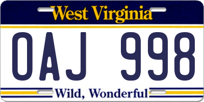 WV license plate OAJ998